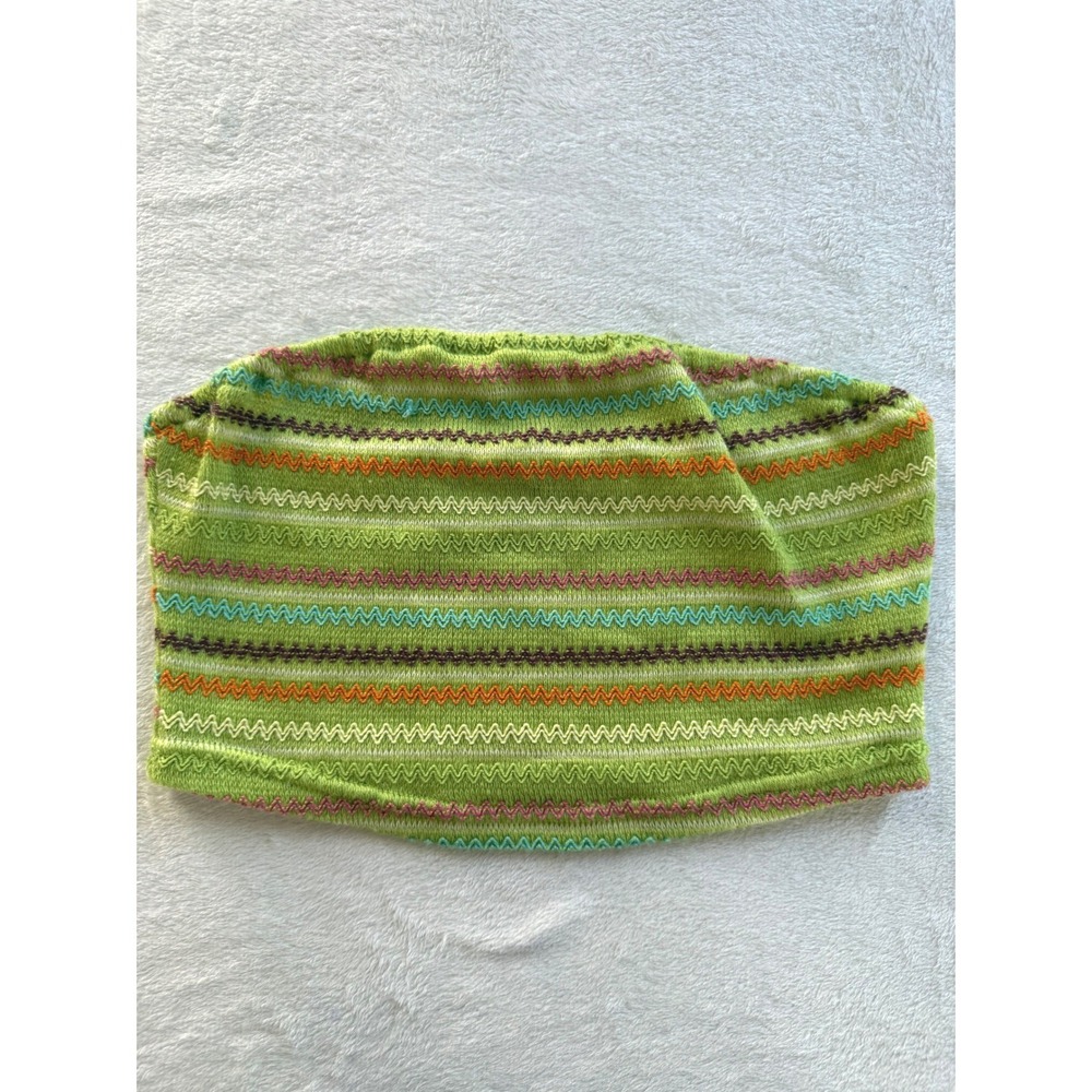 Tube Top Womens Medium Green Knit Striped Strapless Crop Top Zigzag Boho